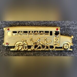 Gold Plate School Bus Brooch